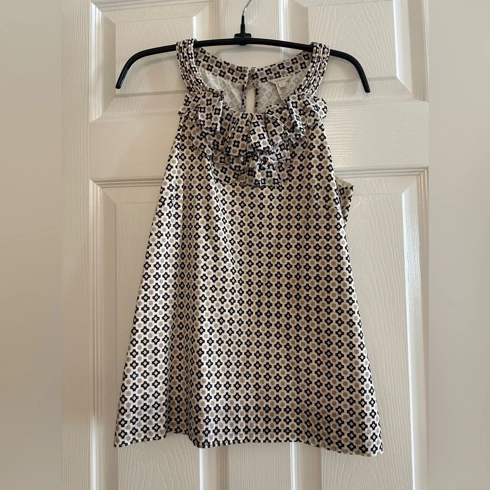 J.Crew 100% Cotton Lined Sleeveless Blouse – Size 2, Brown & Khaki Design